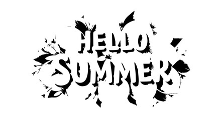 Bold Hello Summer Text with Black Splatter Design on White Background.