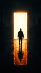 Obraz premium Mysterious glowing portal silhouette mobile wallpaper