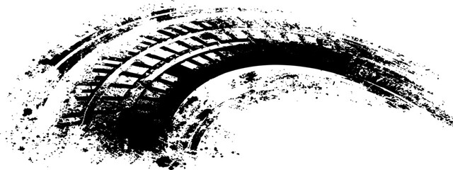 Vector black-and-white tire tracks and skid marks isolated white background. Tire trace track wheels texture and background,