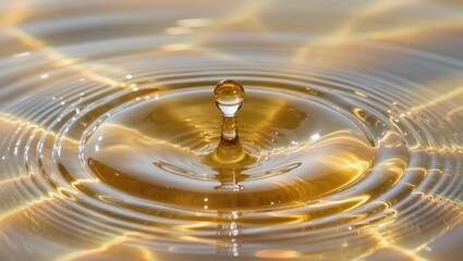 The moment the drop hits the liquid creating dynamic ripples with mesmerizing texture in a captivating, high-angle shot. Capturing the essence of simplicity and elegance.