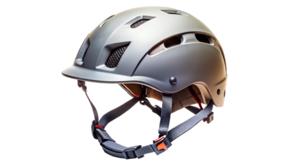 Gray bicycle helmet for safety isolated on transparent background, essential gear for cycling