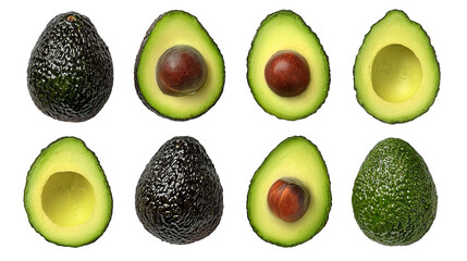 set of avocado top view isolated on transparent white background