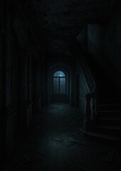 Fototapeta premium Eerie abandoned dark hallway mystery
