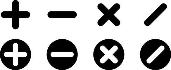 Obraz premium Basic math symbols plus minus multiply divide in two styles