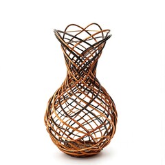 Decorative wicker vase on a white background, handmade