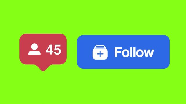 3D Blue Follow Button Animation, Social Media Green Screen Alert, HD Motion Graphic for YouTube and Streaming Use
