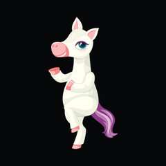 Vector  Cute white  horse cartoon running