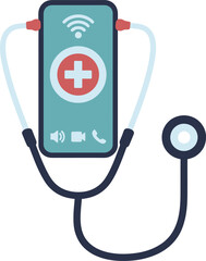 Telemedicine Smartphone with Stethoscope and Medical Cross Icon