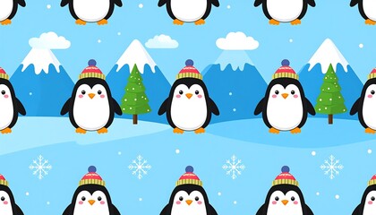 Cute Penguins in Winter Hats Pattern.