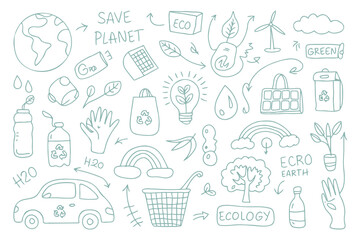 Hand Drawn Ecology Doodle Set for Sustainability Concept
