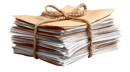 Stack of Papers Bundled Together isolated on transparent background Remove png