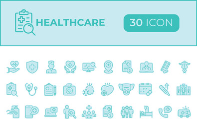 Healthcare and medical icons set isolated on transparent background