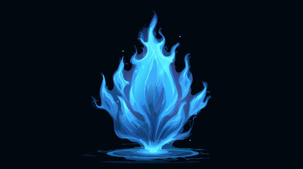 Ethereal blue flame, magical fire element on dark background, mystical energy, glowing fantasy effect, supernatural aura.