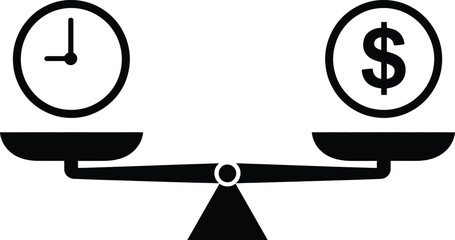Time and Money Balance Scale Silhouette Icon  Work Life Balance Concept