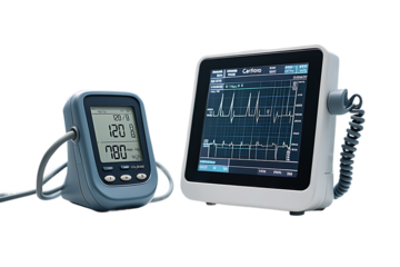 Tonometer and cardiogram showing diagnosis of atrial fibrillation,
