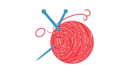 Red Yarn Ball with Knitting Needles.