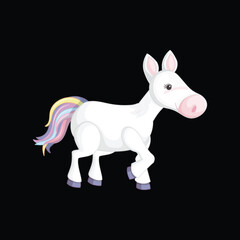 Vector  Cute white  horse cartoon running