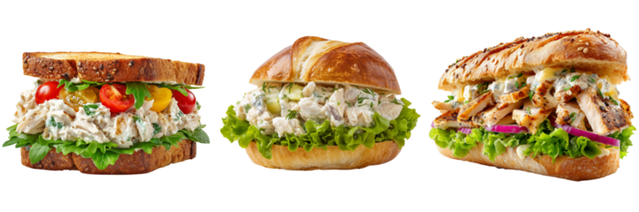 Set of A fresh chicken sandwich with crisp lettuce on transparent png background. Ai generated