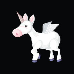 Vector  Cute white  horse cartoon running