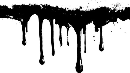 Paint dripping from the top of the frame transparent background. abstract ink flow with dark liquid, creative monochrome backdrop for artistic projects and modern designs. 