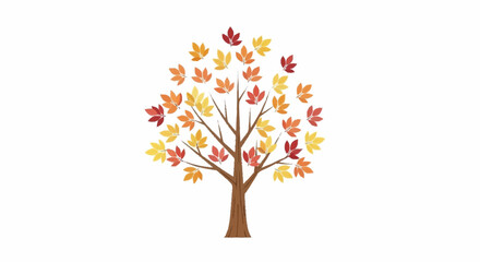 Fototapeta premium Autumnal Tree Illustration with Vibrant Foliage for Seasonal Designs and Decorative Elements, Perfect for Fall-Themed Projects, Greetings, or Educational Resources