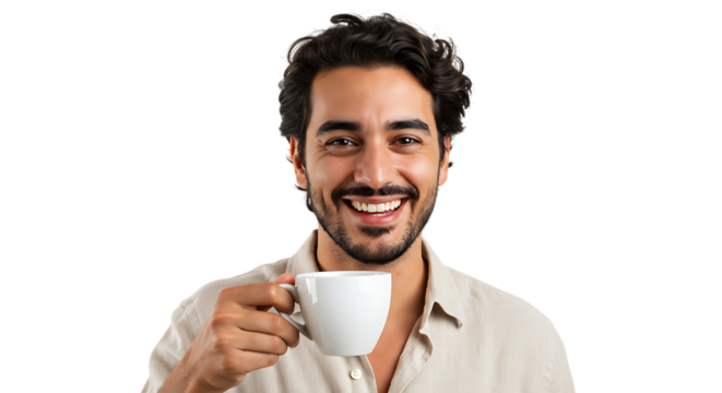 Happy man enjoying a cup of coffee