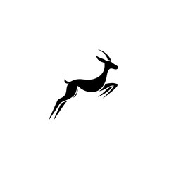 Obraz premium Dynamic black gazelle silhouette leaping, graceful antelope running illustration, wild animal vector graphic design element