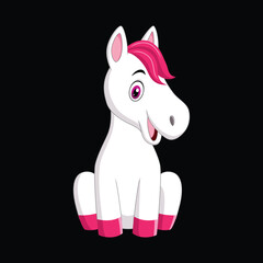 Vector  Cute white  horse cartoon running