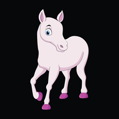 Vector  Cute white  horse cartoon running