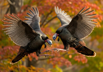 Wild Turkeys in Autumn Display