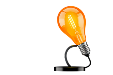 Illuminate Your Ideas with a Stylish Orange Lightbulb on a Modern Stand, Radiating Warmth and Innovation, Perfect for Creative Projects and Design Concepts