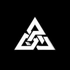 Abstract geometric interlocking triangle symbol, white on black background. Modern minimalist design element, icon, or logo concept.