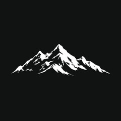 Stylized white mountain range silhouette on a dark black background, representing adventure, nature, and majestic peaks.