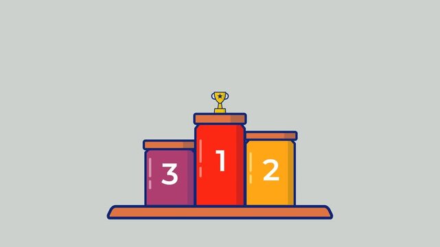Winner podium animation featuring a gleaming golden trophy on firstplace stand suitable for victory, success celebration videos, or sports events.