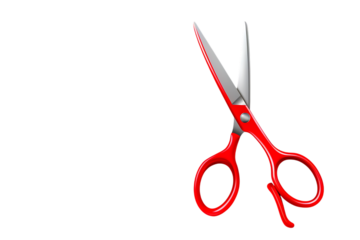 Sharp red scissors ready for creative cuts, crafting, and design projects, perfect for stylists, artists, and DIY enthusiasts needing precision cutting tools