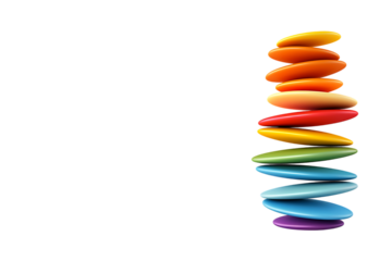 Vibrant stacked stones in rainbow colors represent balance and harmony, perfect for wellness, meditation, or a colorful, modern design element