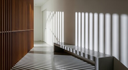 Modern Hallway With Striking Light Patterns and Wooden Accents