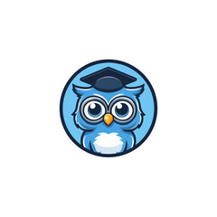 Cute blue owl cartoon character wearing a graduation cap. Symbol of knowledge, wisdom, learning, education, intelligence, and academic success.