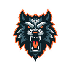 Aggressive Wolf Head Logo Vector Illustration, Fierce Wild Animal Mascot Design with Orange Accents for Esport or Team