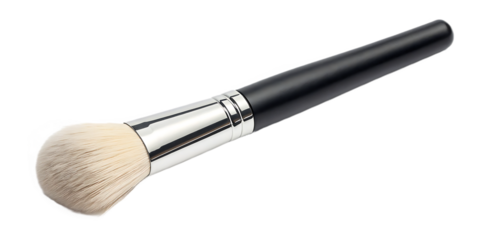 Black Handled Round Makeup Brush with Silver Ferrule and White Bristles Isolated cosmetic brush isolated on a transparent background