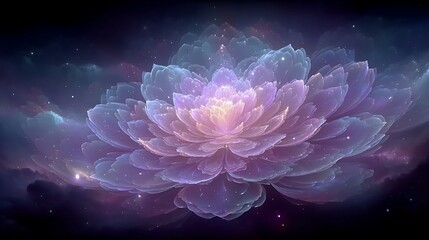 Obraz premium Mystical lotus flower in cosmic space with purple hues creating a serene and dreamlike ambiance