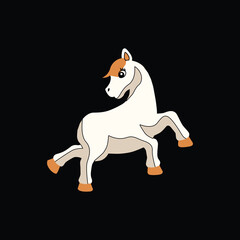 Vector  Cute white  horse cartoon running