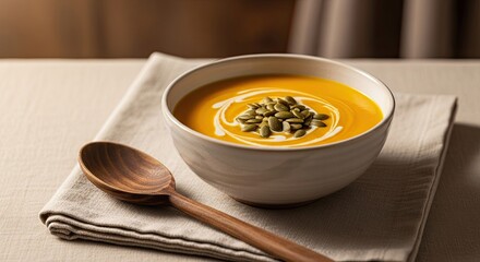 Creamy Autumn Harvest Butternut Squash Soup Garnished with Pumpkin Seeds