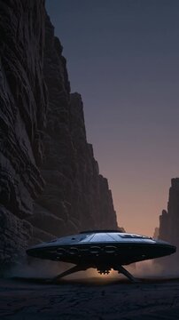 OVNI dans canyon au cr&eacute;puscule