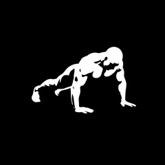 Fototapeta premium Muscular man performing push-up exercise, isolated silhouette. Dynamic fitness workout illustration for strength and training concepts.
