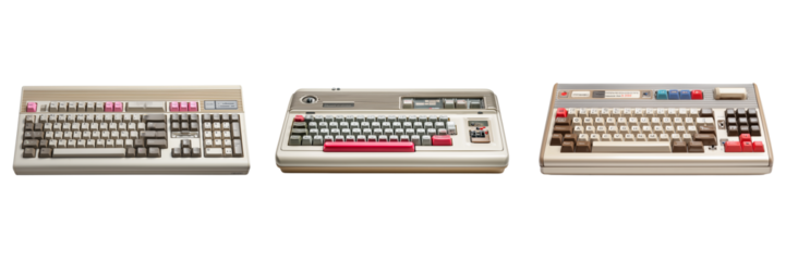 Set of Retro electronic keyboard with talk function on transparent png background. Ai generated