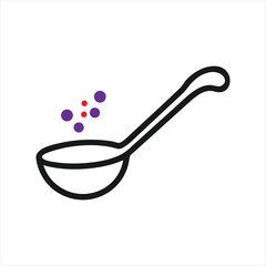 Minimalist Cooking Ladle Icon with Colorful Ingredients – Vector Food Illustration for Culinary Design