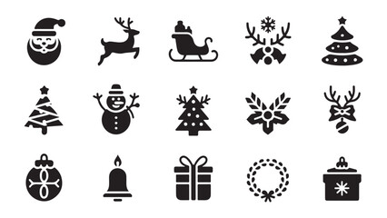Christmas Holiday Icon Set in Black Silhouette Style