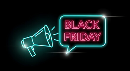 Neon Black Friday shopping and Cyber Monday promotion banner. This special offer is a digital sale event for a limited time holiday discount