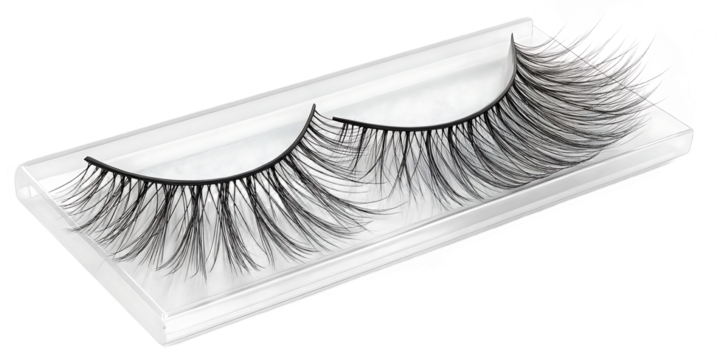 False Eyelashes in Clear Plastic Packaging on White Background beauty makeup isolated on a transparent background